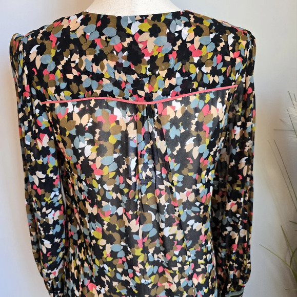 REISS, New, Ally Ditsy Floral Printed Chiffon Blouson Blouse Top, US Size 4 - Picture 9 of 13